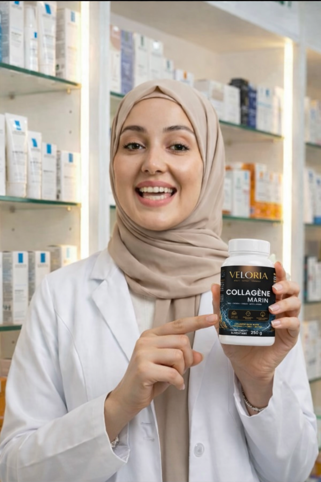 Pharmacienne en pharmacie recommandant Veloria